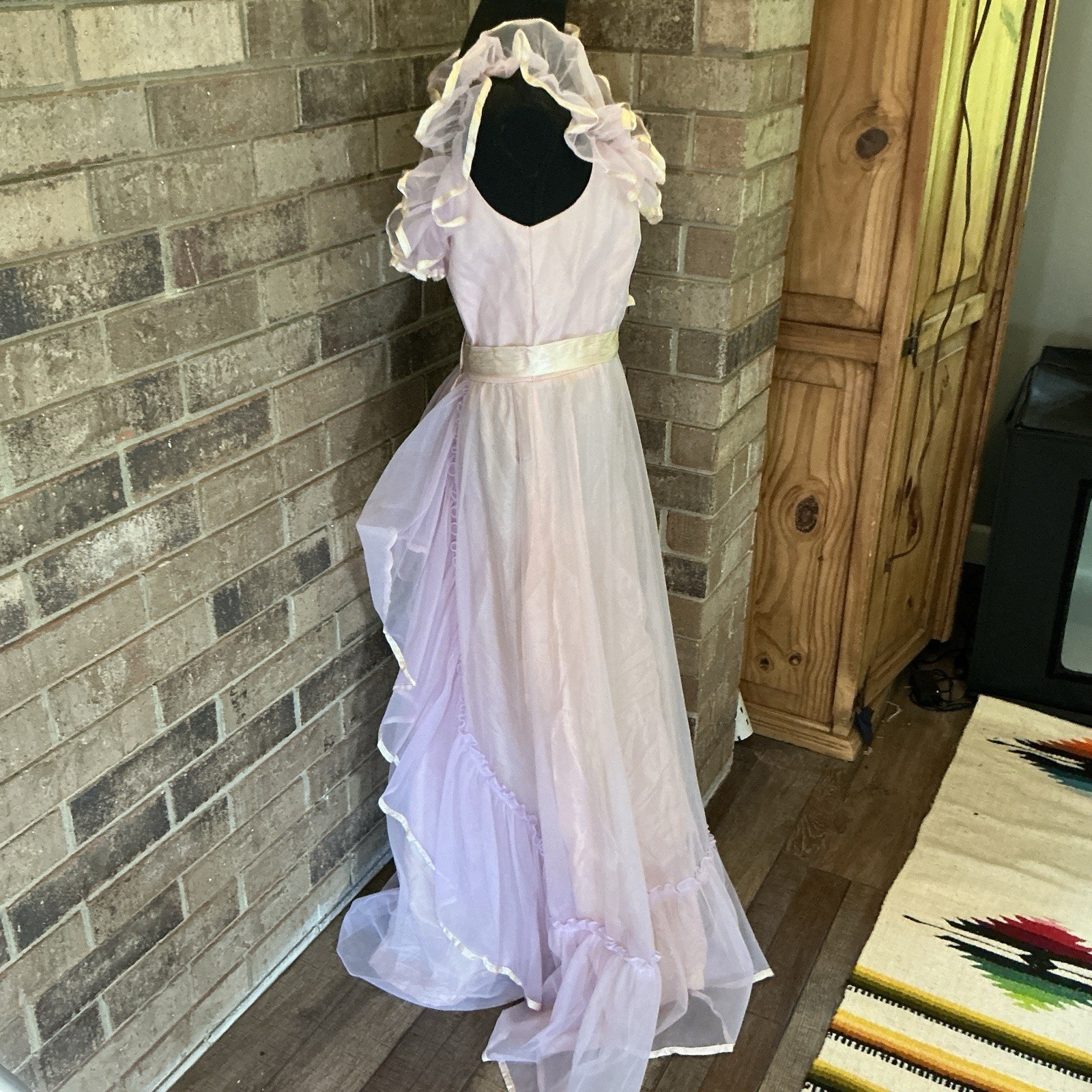 VTG Prom Party Dress Size 13/14 Pink Lavender Organza Ruffle Union USA Made #29F