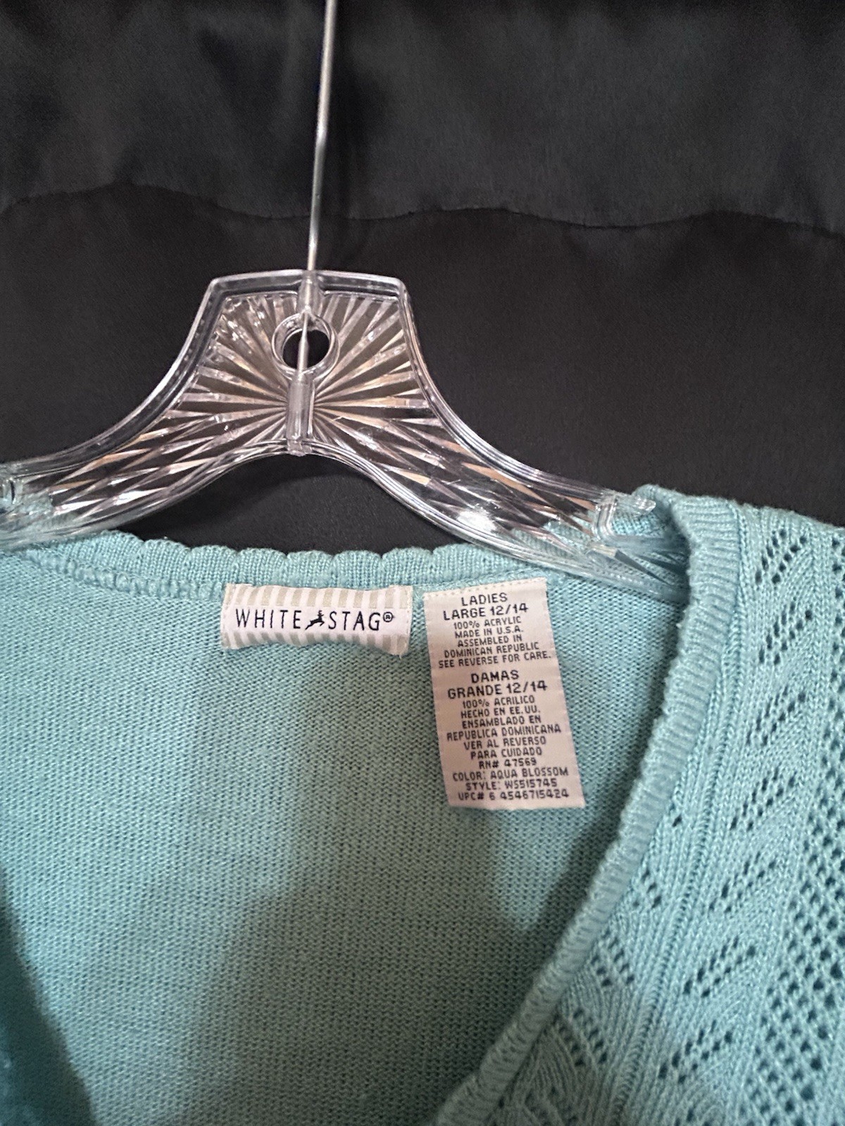Vintage White Stag Light Weight Sweater Size Large Teal Made In USA 90s