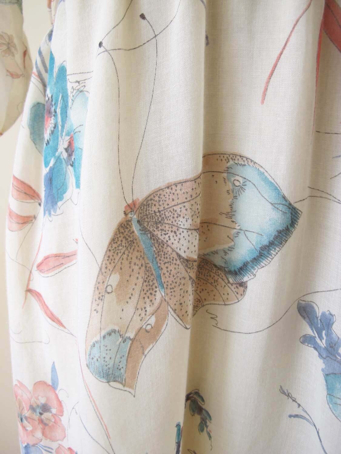 1970s Butterfly Moth Insect Print Sundress S M – Vintage 70s Beige Neutral Poet