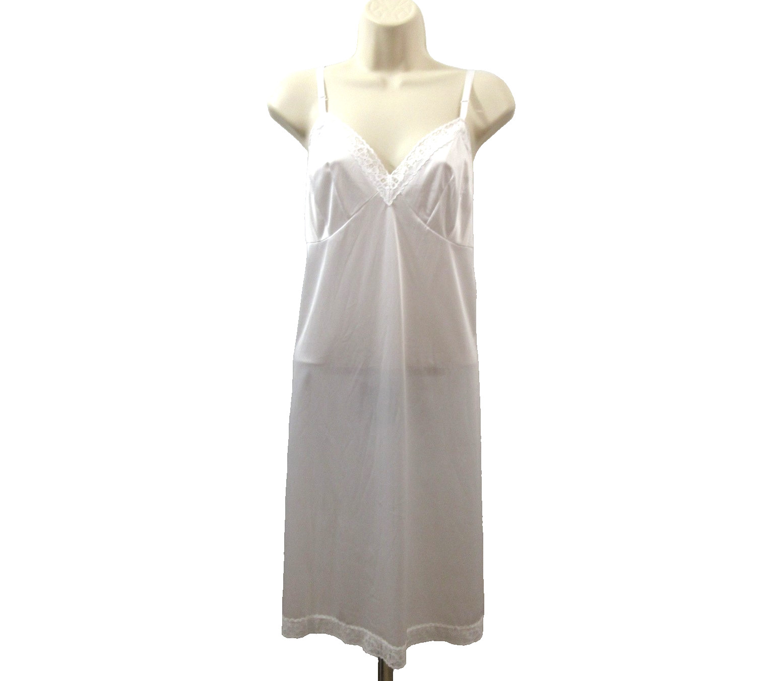 Vanity Fair Full Slip Sz 40 White 100% Nylon Lace Trim Adjustable Straps NOS VTG