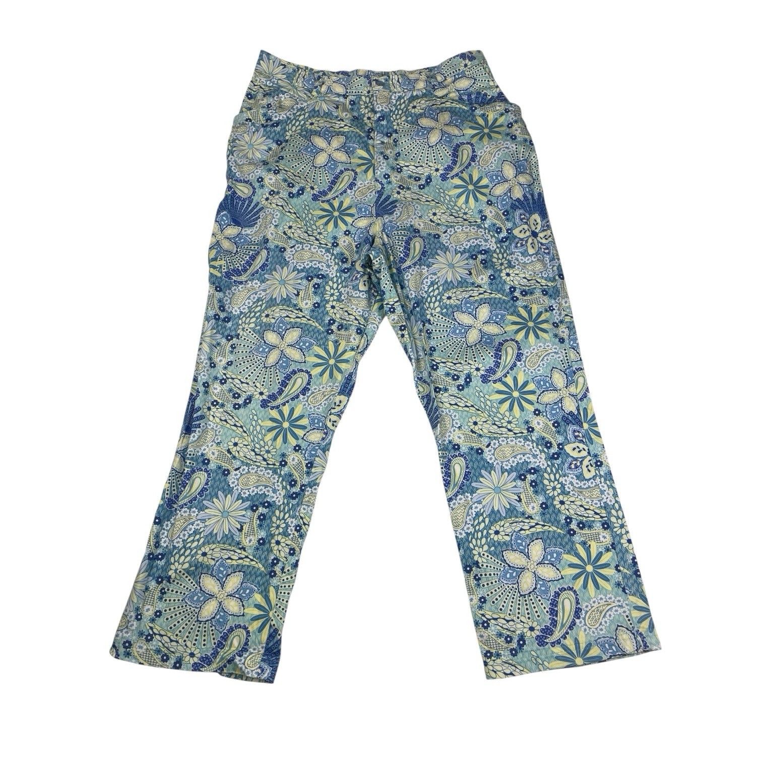 Gotcha Covered VTG Women’s Pants Size 14 Floral Paisley Retro Print Blue Green