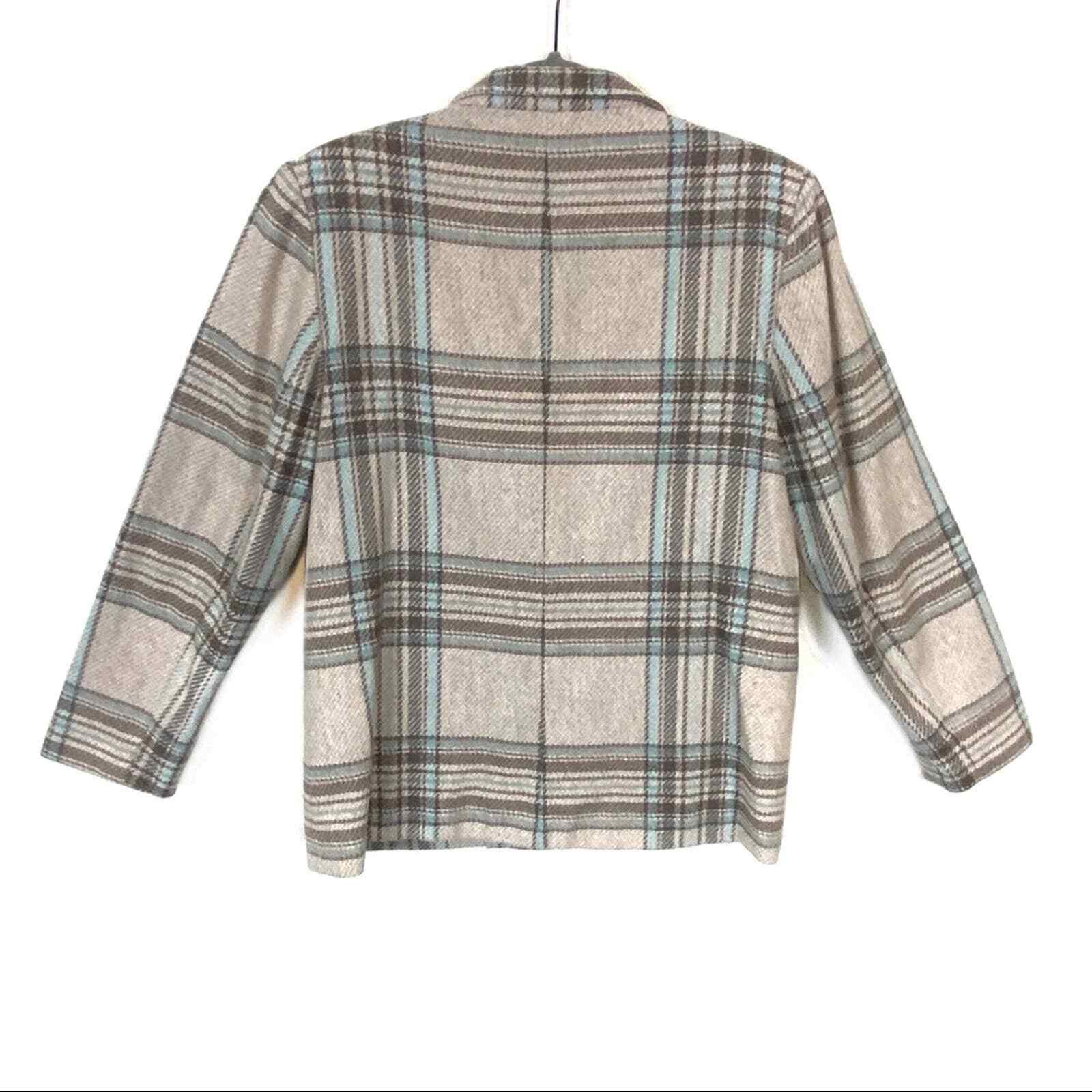 Plaid Preppy Blazer Women’s SZ 14 Taupe Brown Gray Blue Long Sleeve Vtg Tan Jay