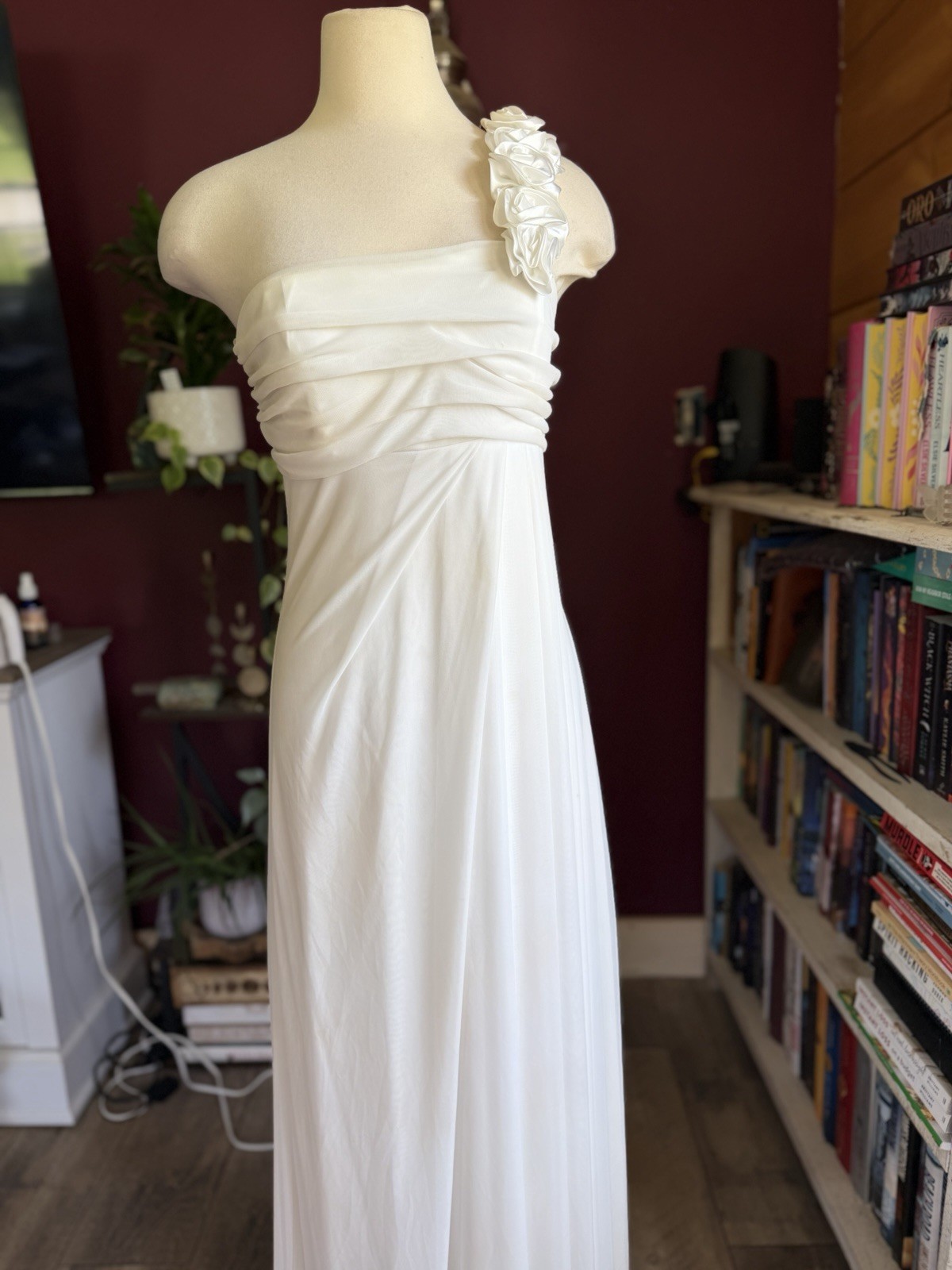 Vintage Y2K Eureka Ivory Rosette Formal Dress Fairycore Prom Slip Gown Women’s M