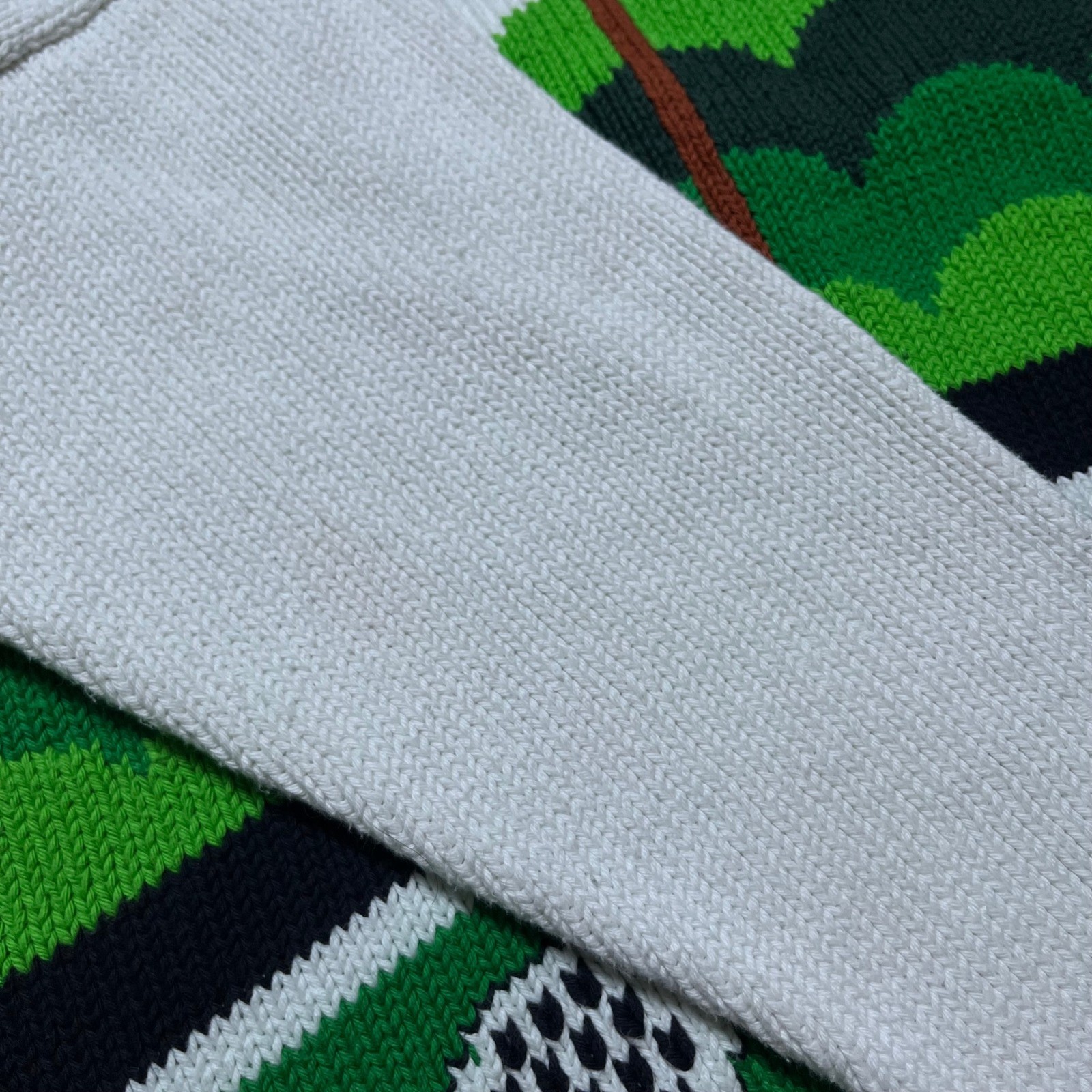Vintage Andina Golf Cardigan Sweater XL White Green Knit Intarsia Cotton 90s