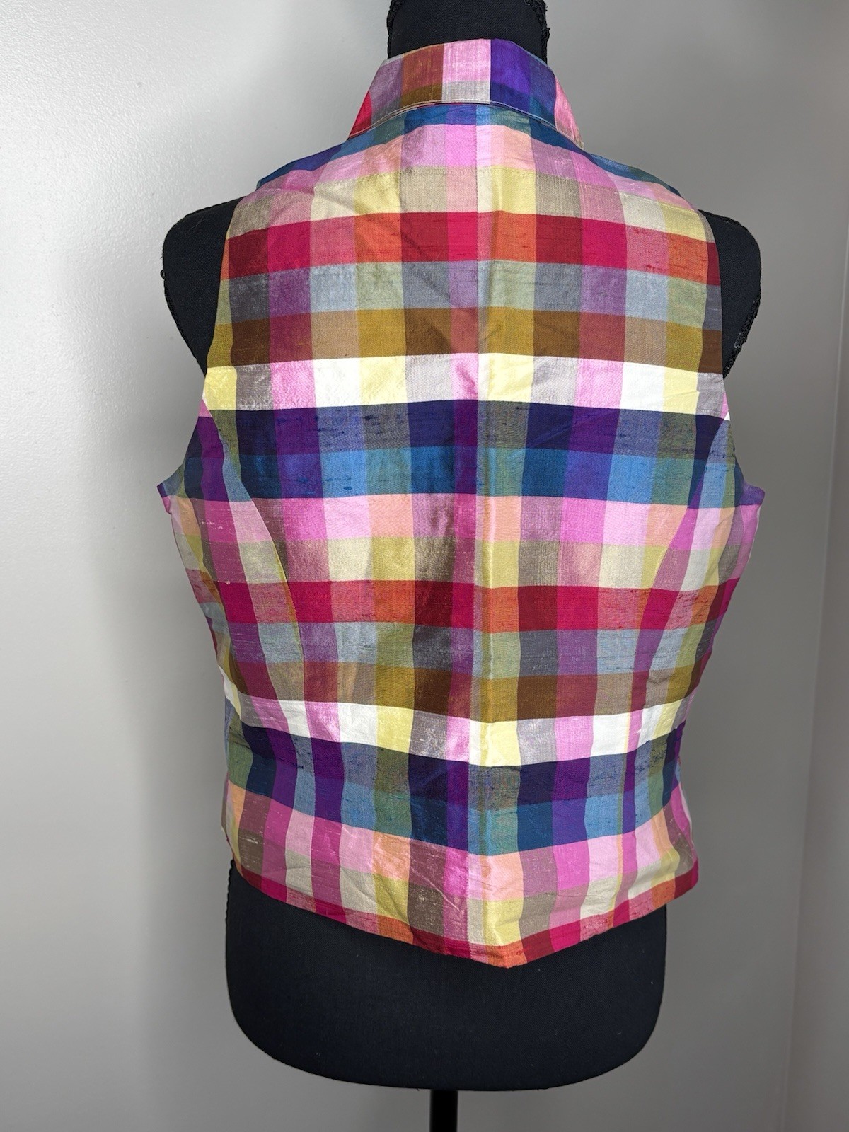 Vintage Limited America Women’s Plaid Silk Button Up Vest Size Large