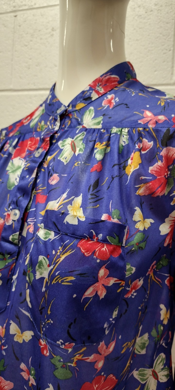 70s Organically Grown Beautiful Blouse Butterflies Watercolor Cobalt Arpeja ART