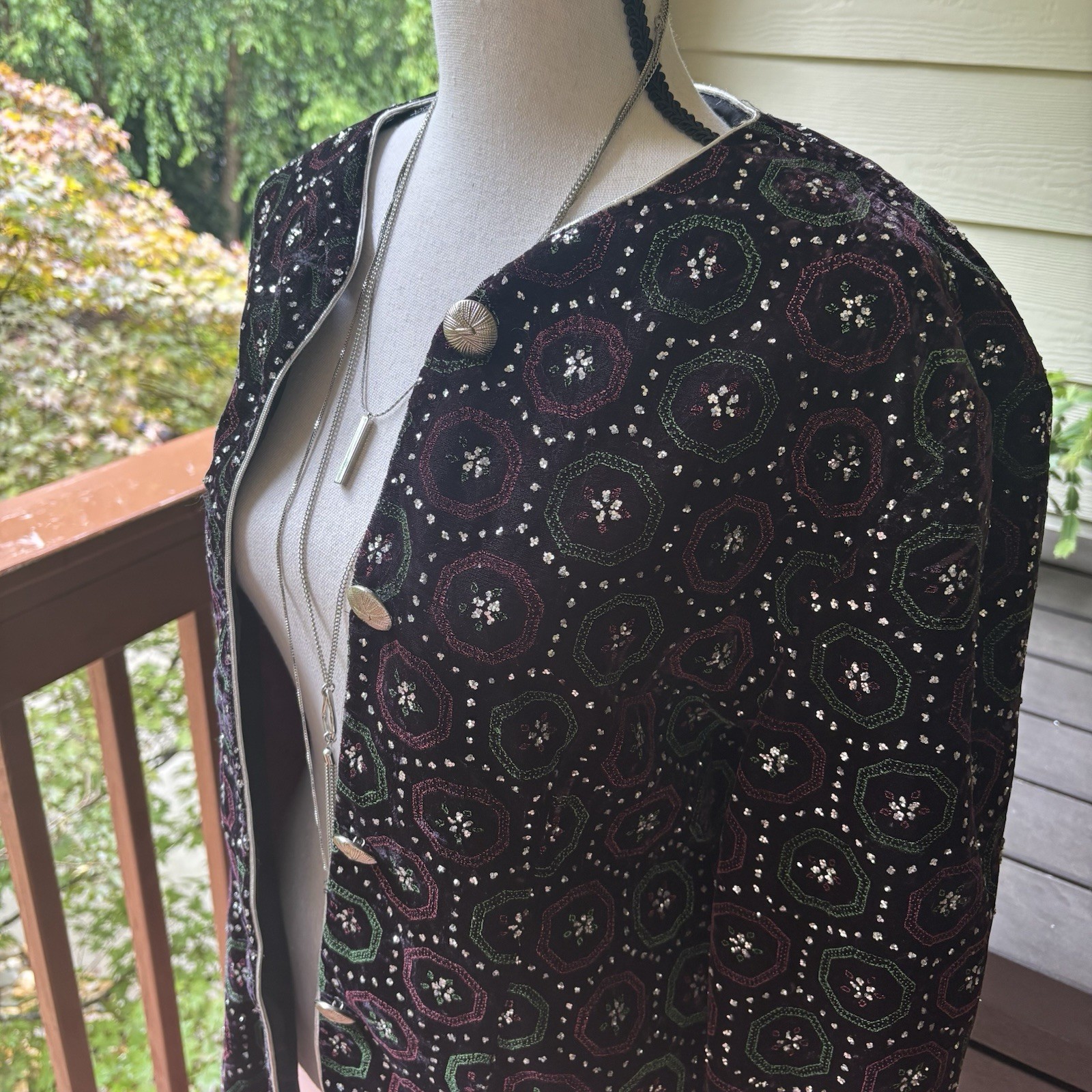 VTG 80s 90s Ellen Ashley Velvet Glitter Embellished Jacket Cardigan Size 8