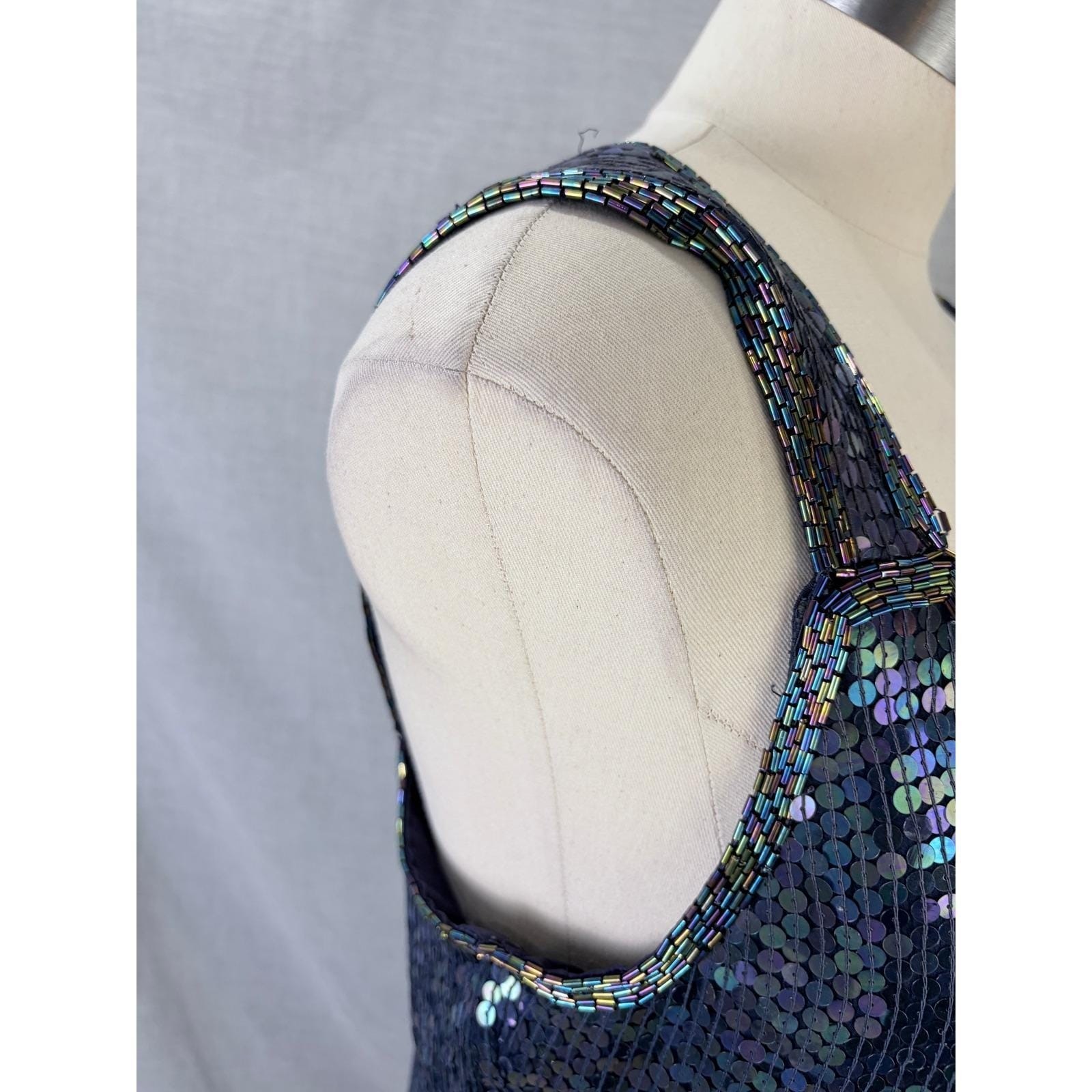 Vintage Expressions Silk Sequin Mini Dress Iridescent Blue Party Dress 12