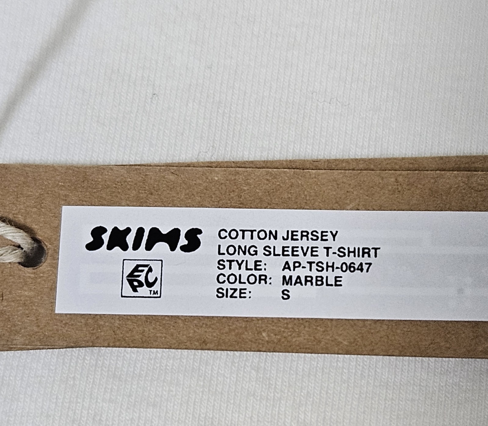 Skims Cotton Jersey Long Sleeve T-Shirt | Size S Small | Marble White |