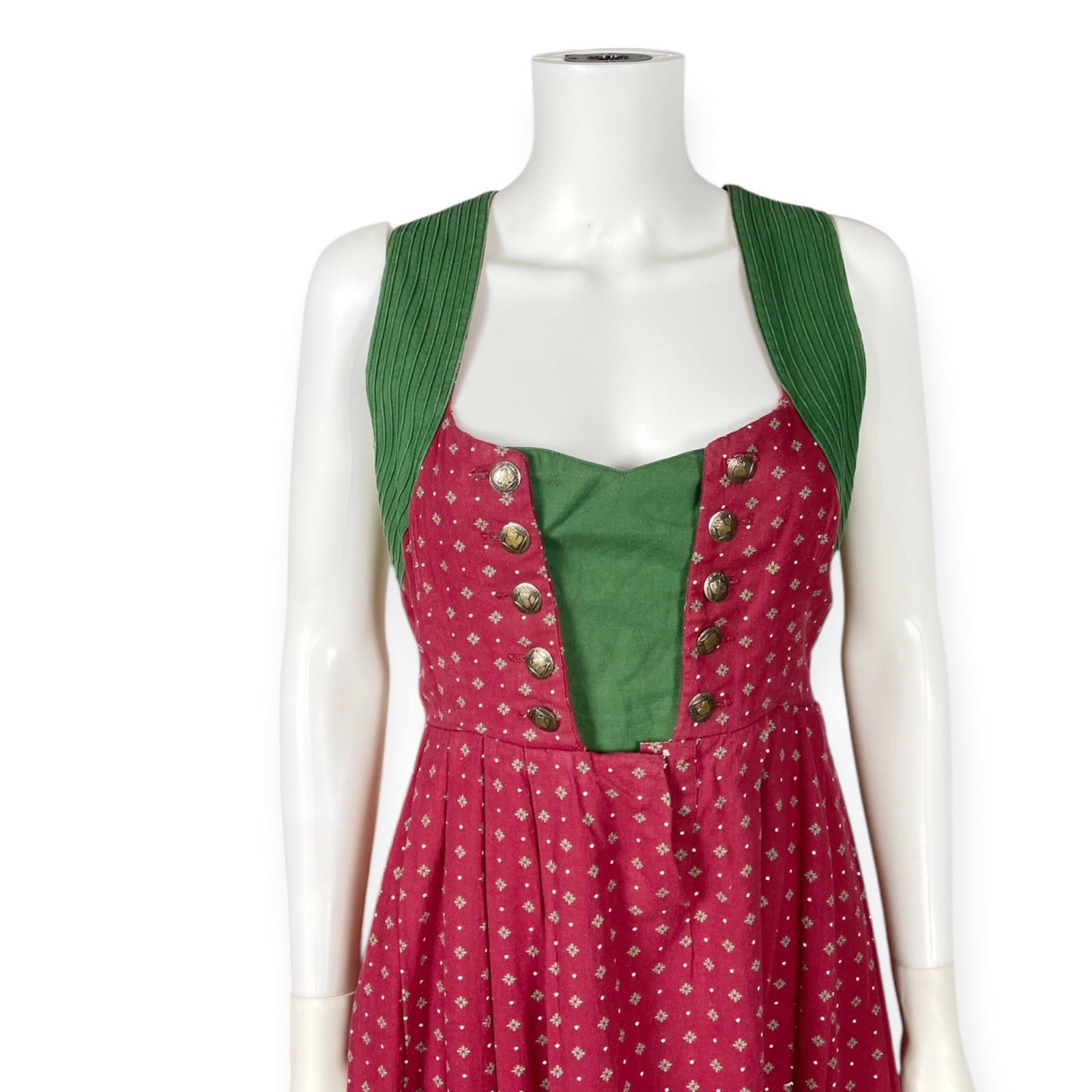 Vintage Women’s Red & Green Dirndl Dress Oktoberfest German Bavarian 40