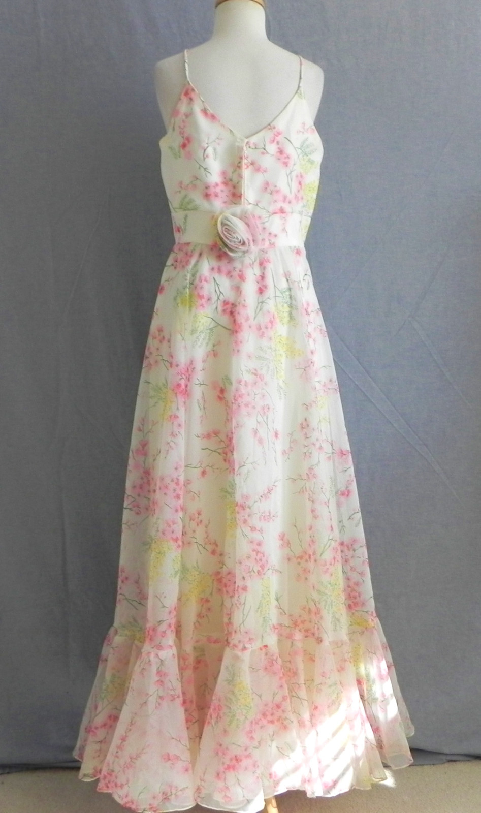 Vtg Cole of Columbus Maxi Dress Floral Spaghetti Strap Empire Waist Size M
