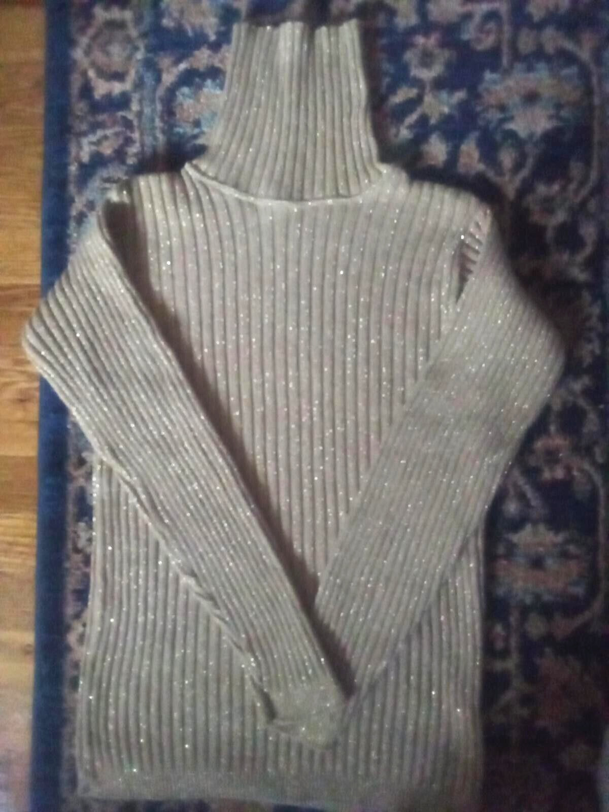 Vintage Lew Magram Turtleneck Sweater Metallic Gold Rib S S/M