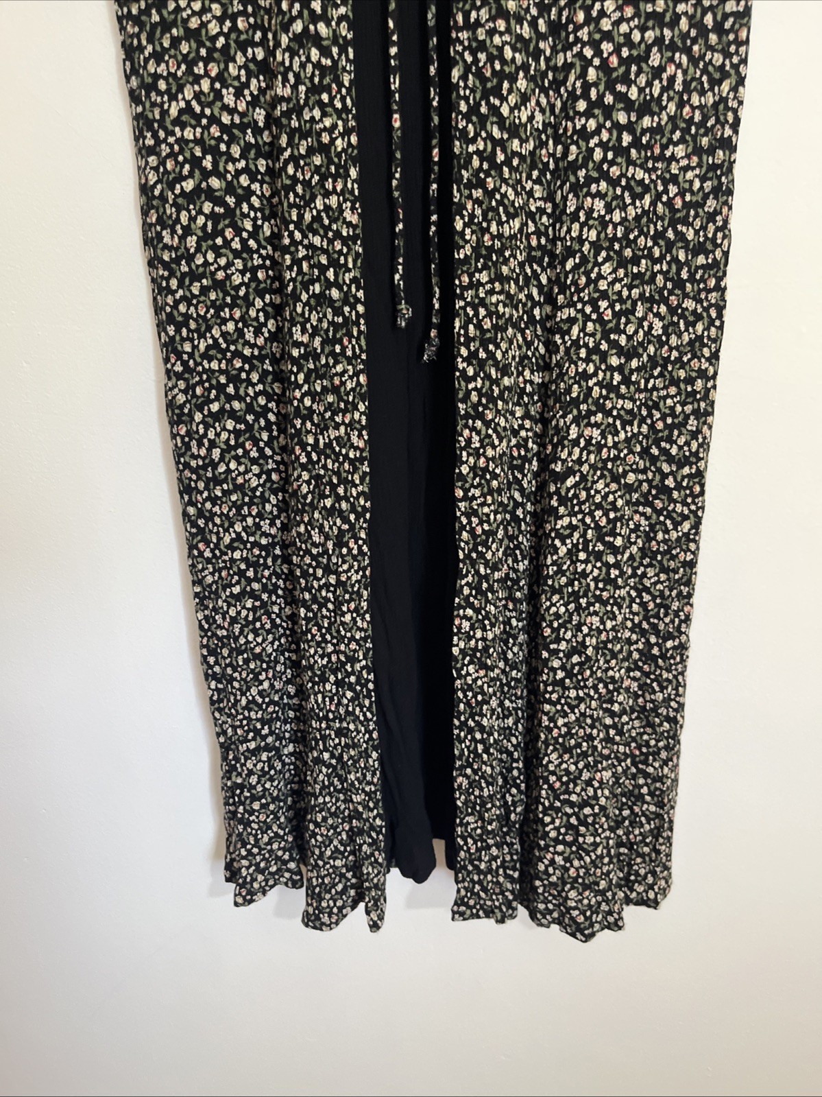 Vintage Brett Alixander Dress 11/12 Corset Tie Front Black Floral Red Green