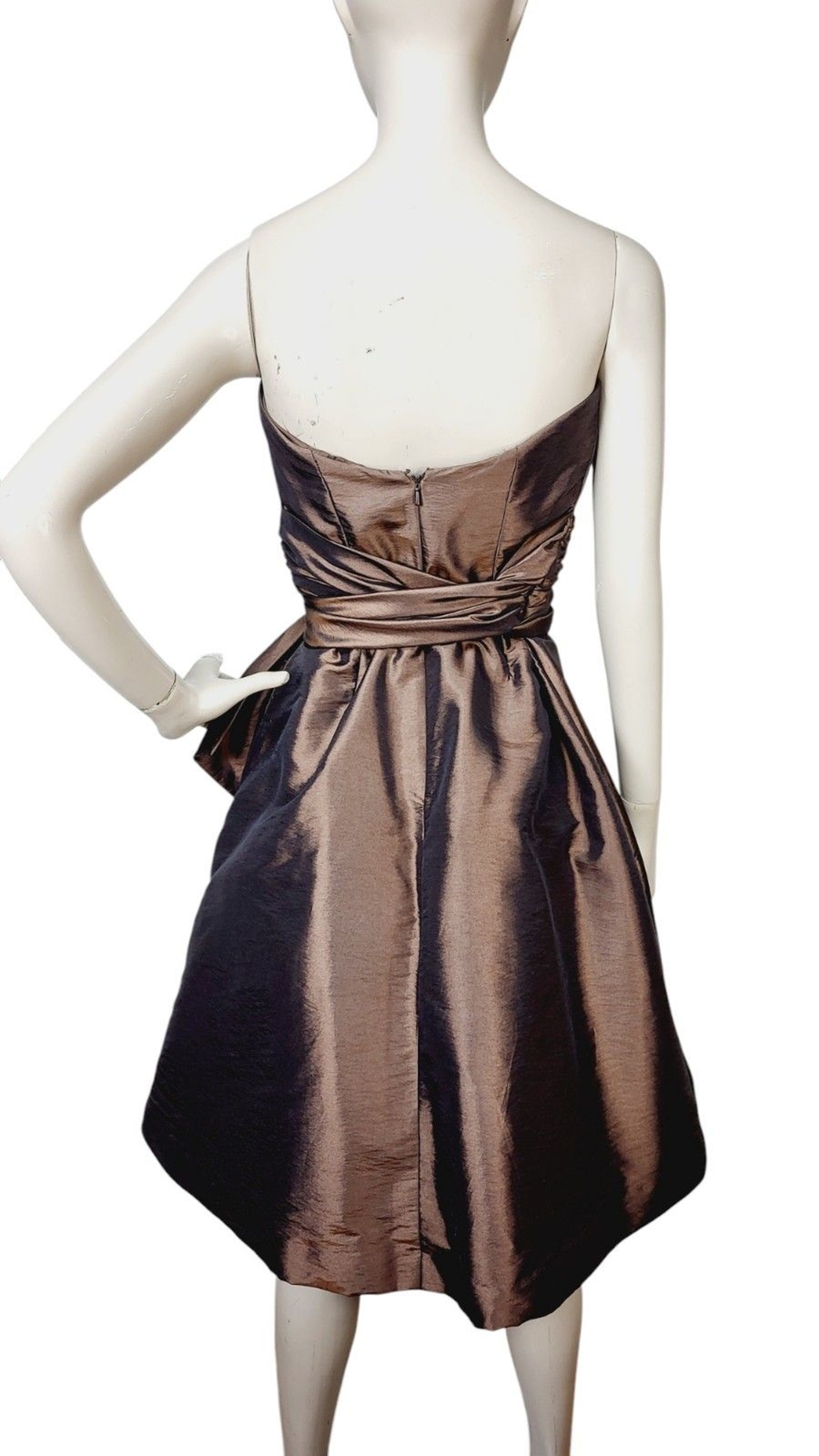 Vintage Bill Levkoff Brown Taffeta Strapless Big Bow A-Line Party Dress Size 10
