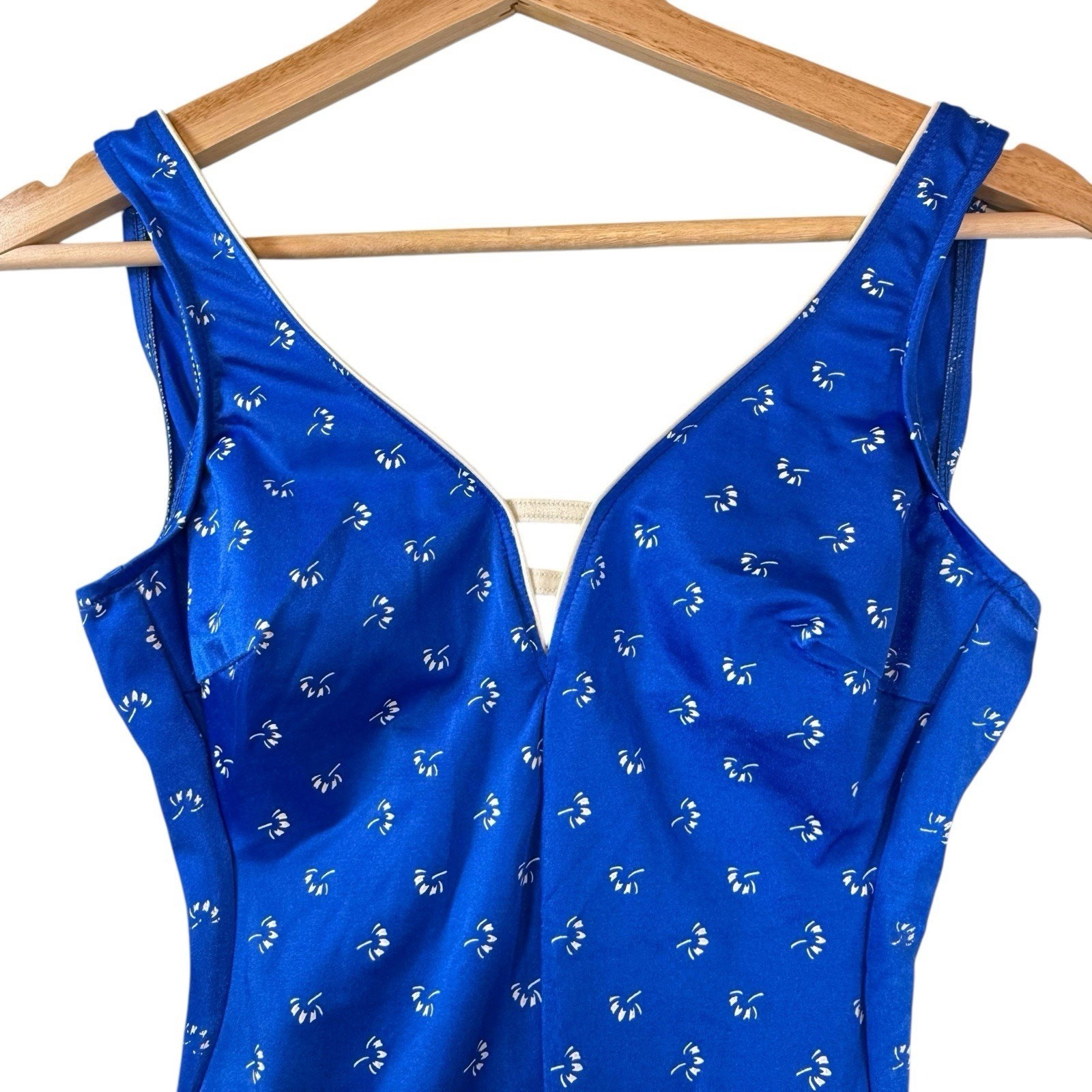 VTG Pinup OnePiece Swimsuit SIZE 10 Mod Blue Floral Bathing Costume Louisa Brook