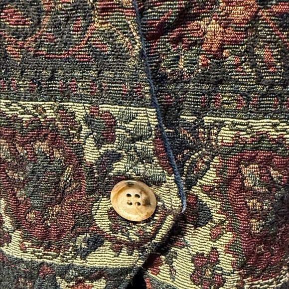 Vintage Gotcha Covered Tapestry Floral Woven Burgundy Blue Boho Womens Vest Lg
