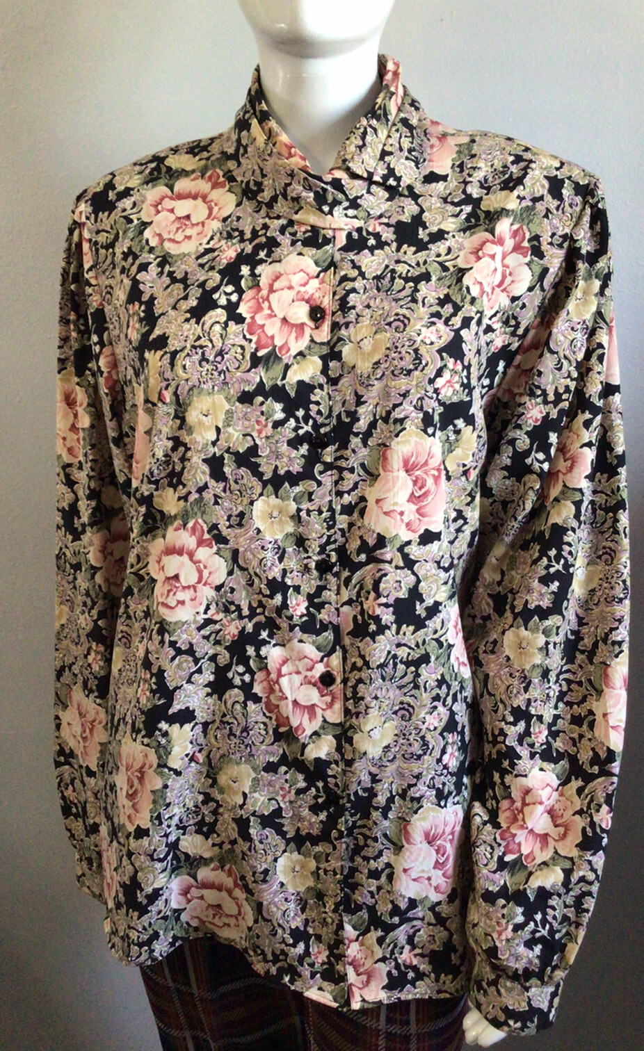 Vintage 70’s 80’s Bow Tie Neck Floral Button Front Secretary Style Blouse Sz 14
