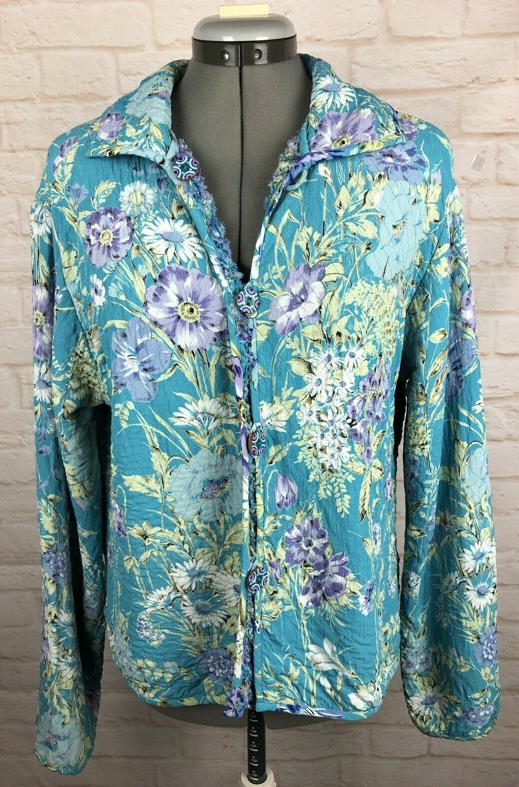 VTG Patchington Reversible Cardigan Sweater Medium Floral Teal Long Slv Sweater