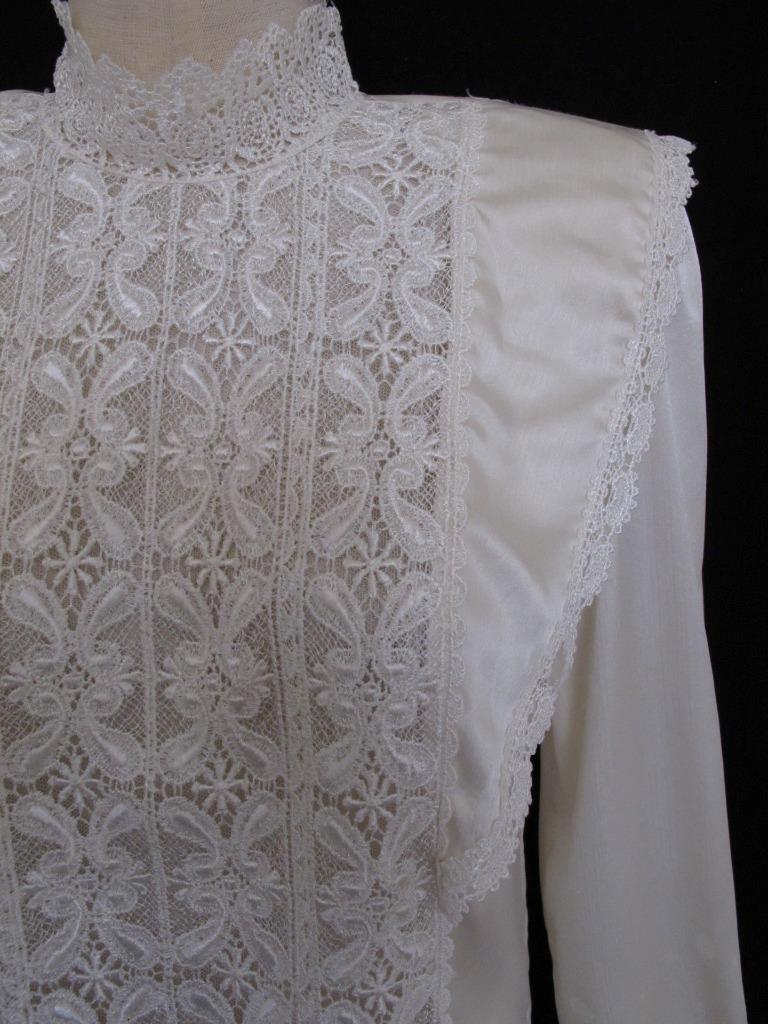 Vintage 80s 90s San Andre Ivory Romantic Blouse 6 S Lace Silky Liquid Satin