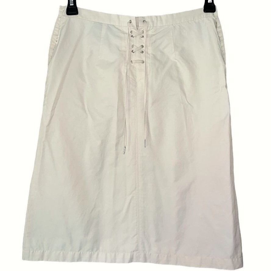 The Limited Cream Lace Up Front Nautical Button Side A-Line Skirt Size 6 Vintage