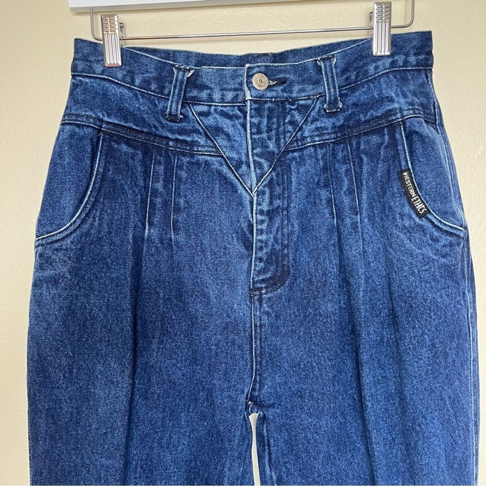 Vintage Western Ethics High Waisted Pleated Blue Denim Bareback Jean Women 11/12
