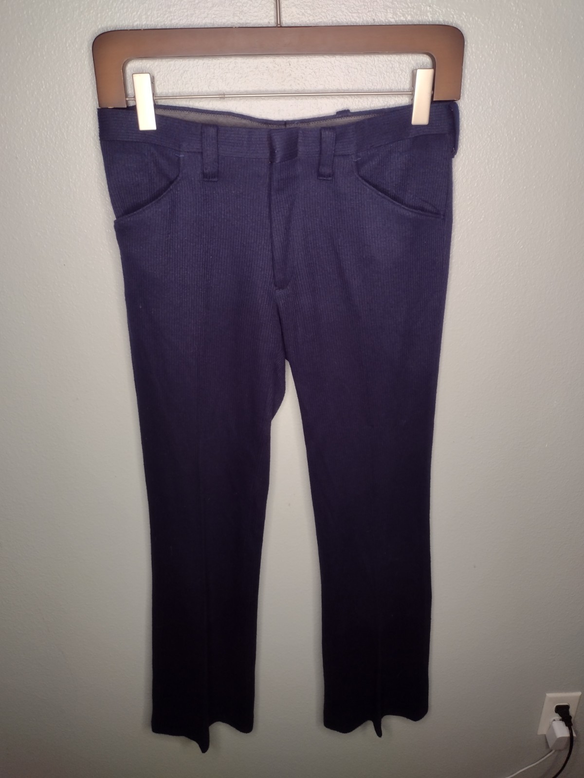 Vtg Male Slacks Jeans Mens Pants Navy Ribbed Boot Flare Retro A17