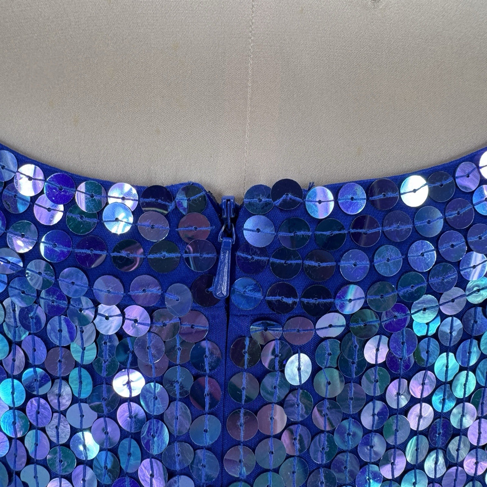 VTG 90s Niteline Della Roufogali Sequin Dress Blue Purple Iridescent Prom Glam 4