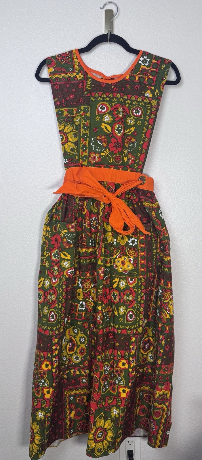 VTG Floral Patchwork Smock Apron Pinafore Maxi Dress Design House Japan 60s/70s
