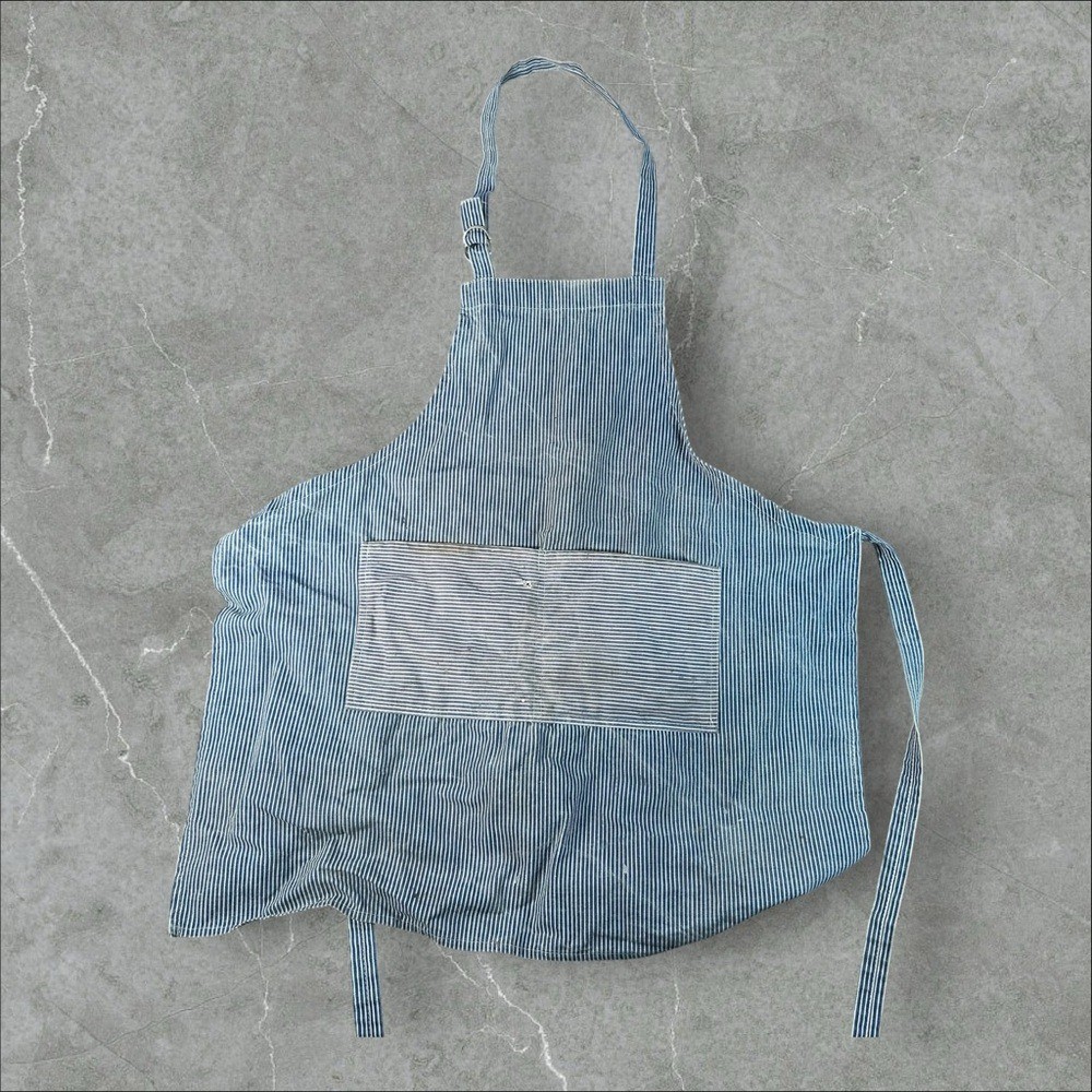 Vintage Housewears Apron Adult OSFA Blue White Hickory Striped True 50s Rare