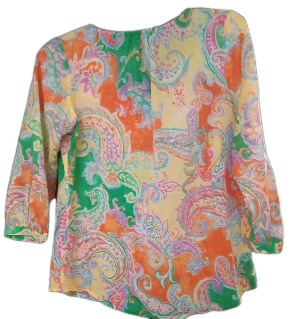 Vintage Lauren Ralph Lauren Ruffle Abstract Poet Blouse Petite Small Art to Wear