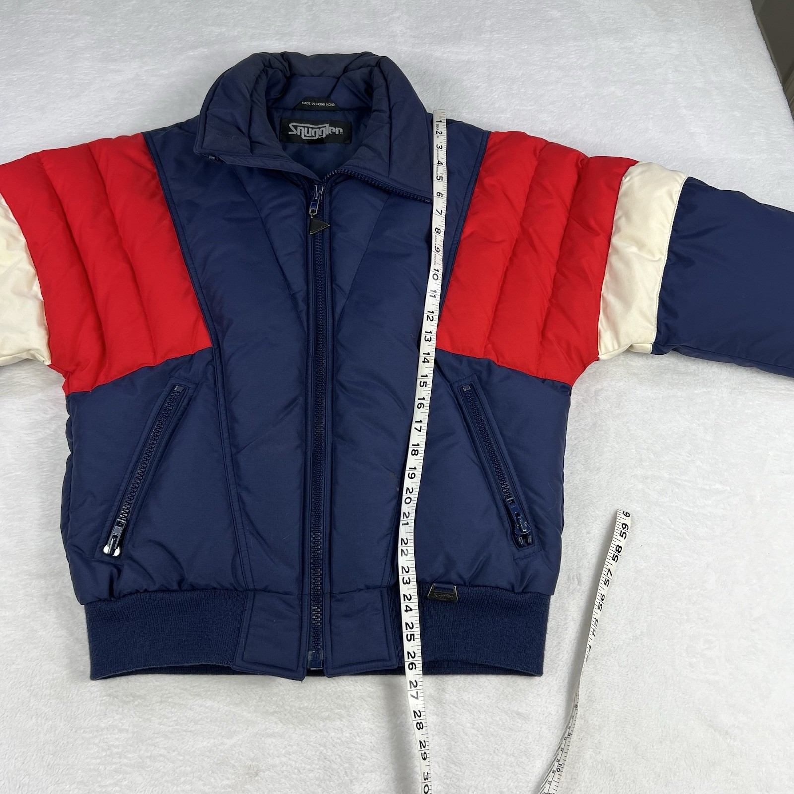 Vintage 80s Snuggler Ski Wear Jacket Mens Medium Blue White Red Stripe Retro