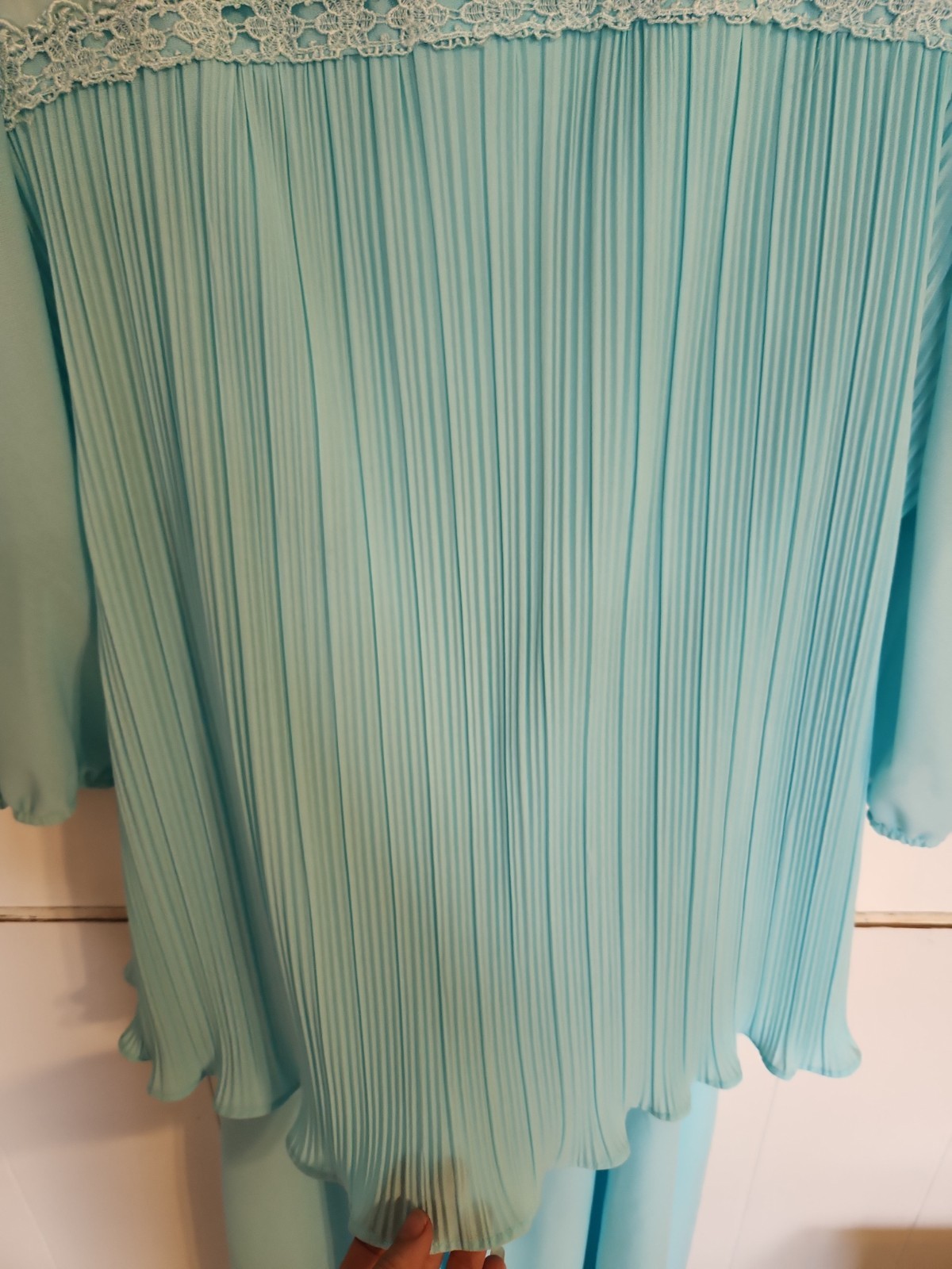 Vtg 70/80s Cue Fashion Pleated USA Made Dress Lace Women Sz 16 Golden Girl Style