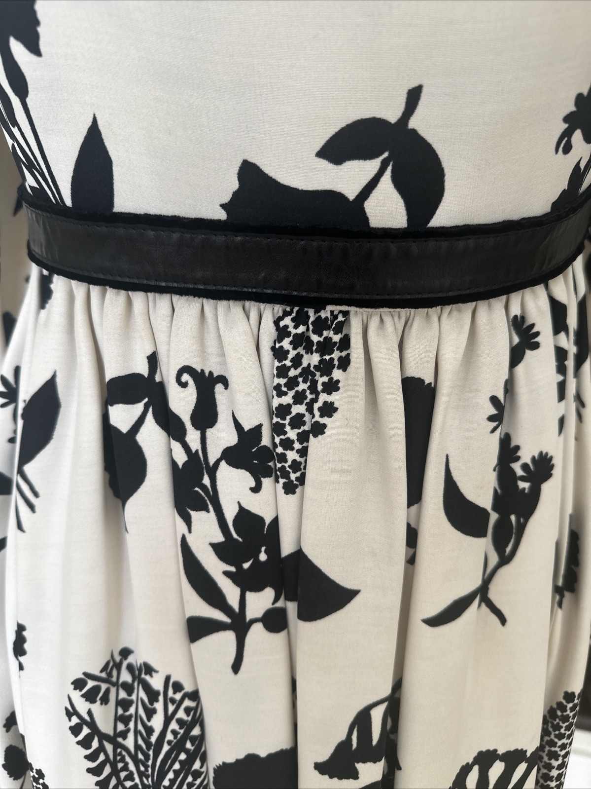 Geoffrey Beene 60s Black & White Silhouette Floral Print Empire Babydoll Dress S
