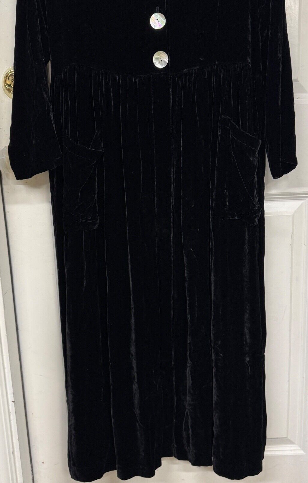 Jenny Helene Women’s Dress Vintage Black Velvet Small Long Sleeve Pocket Costume