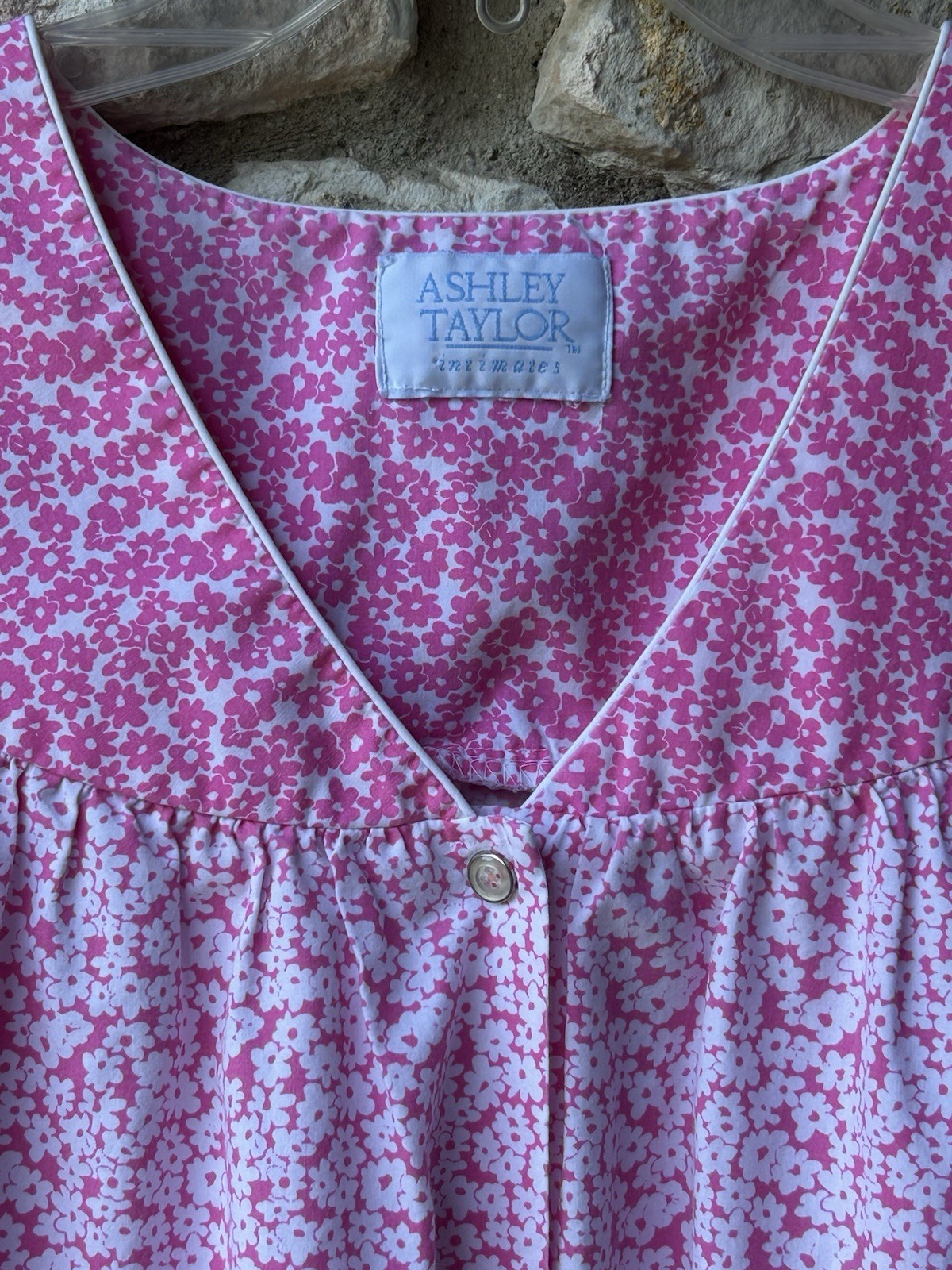 Vintage ASHLEY TAYLOR Cotton Robe Duster House Dress XL Pink Floral Snaps EC