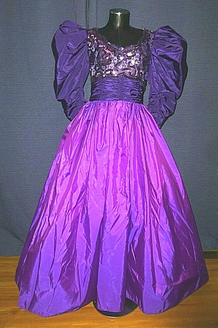 Vtg 80s VICTOR COSTA TAFFETA sequins Lace Evening FORMAL Ball GOWN maxi Dress XL