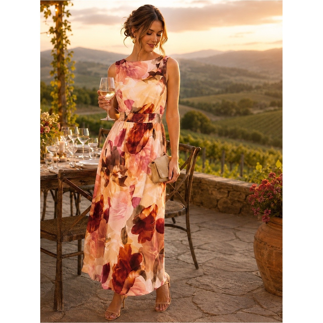 Halogen Floral Satin Maxi Dress Wedding Guest Garden Party Size S