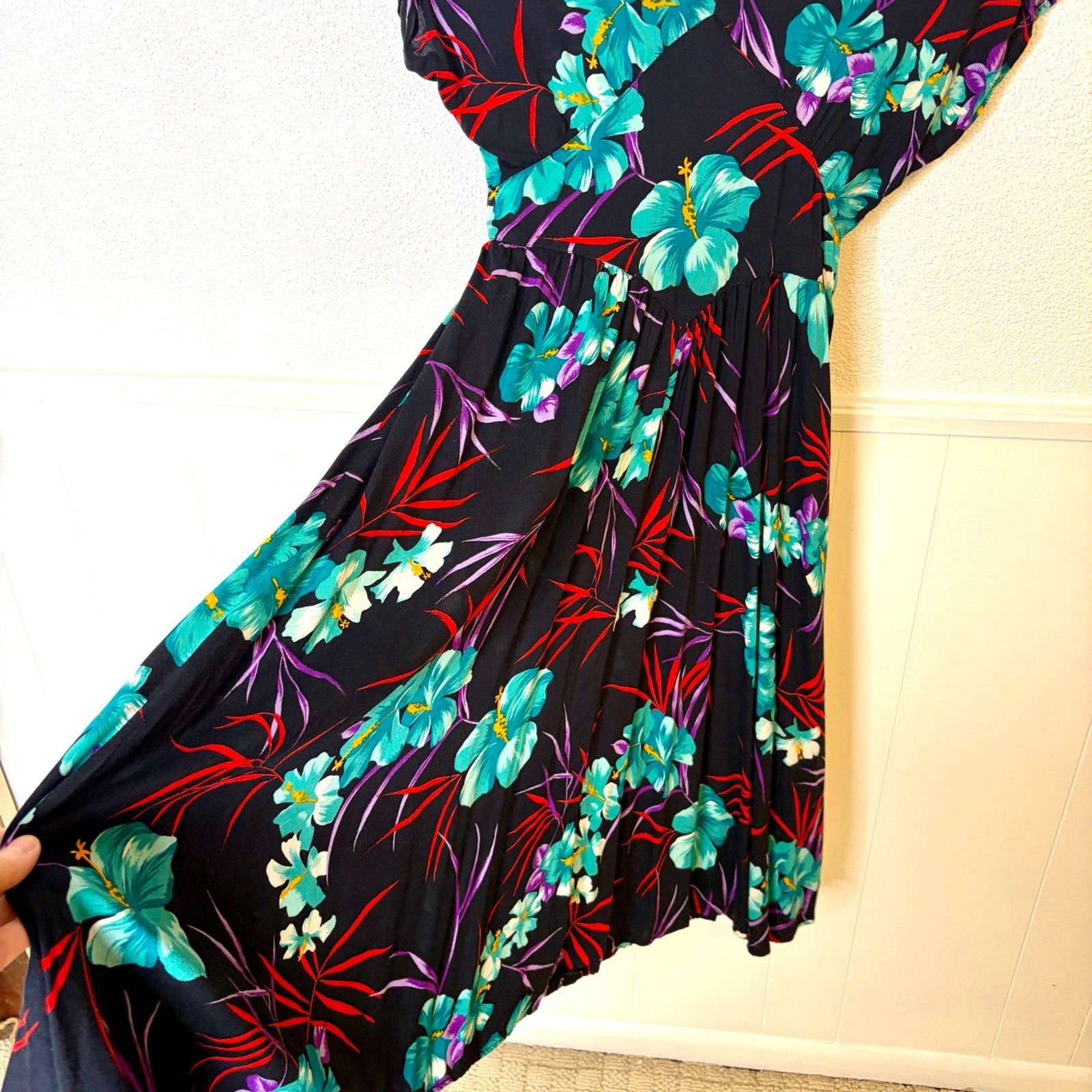 Vintage 70s/80s WE 3 Ltd New York Dress Floral Tropical Print ILGWU Union Size M