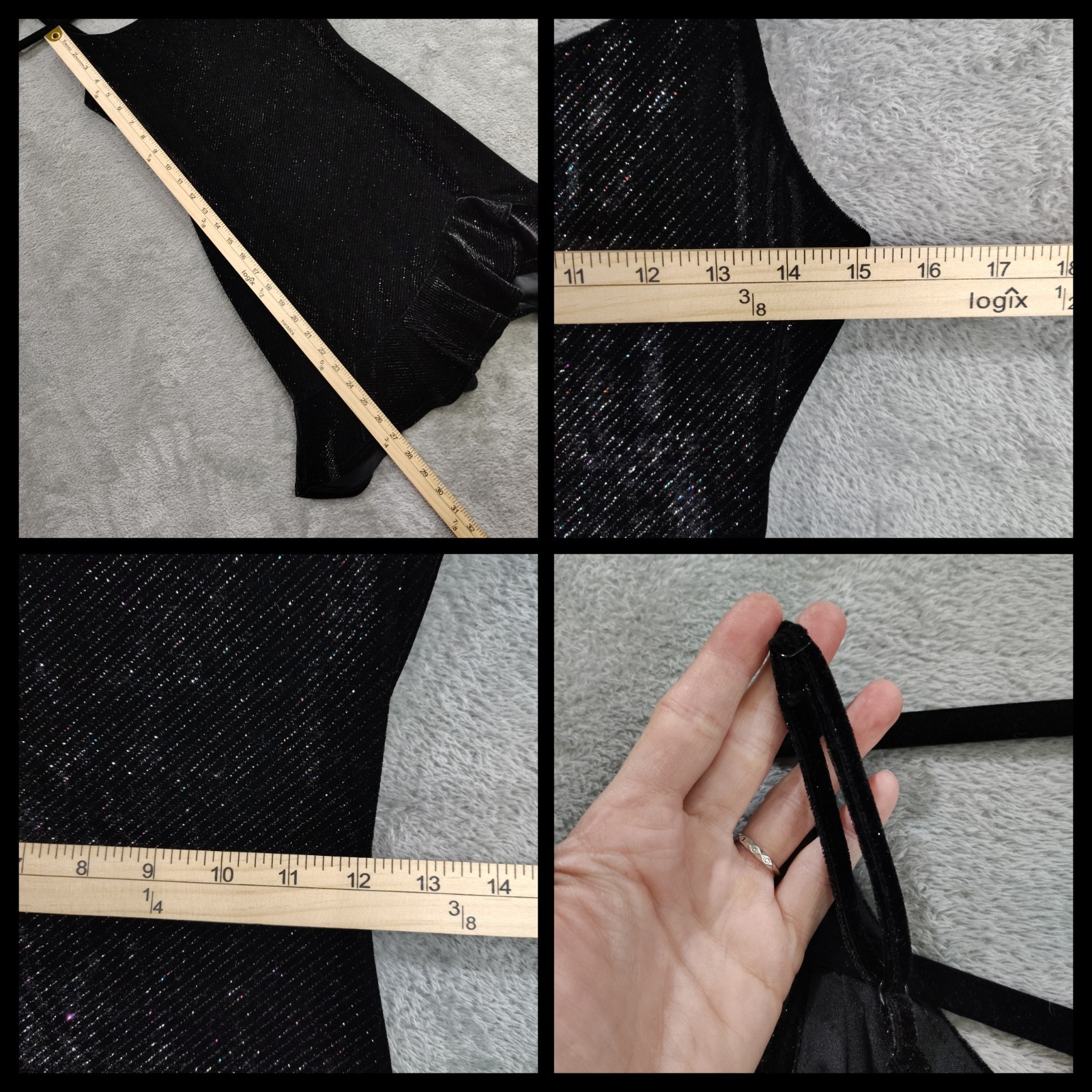 Vintage 90s Dress 3/4 Asymmetric Y2K Black Glitter Velvet Grunge Whimsigoth Mini