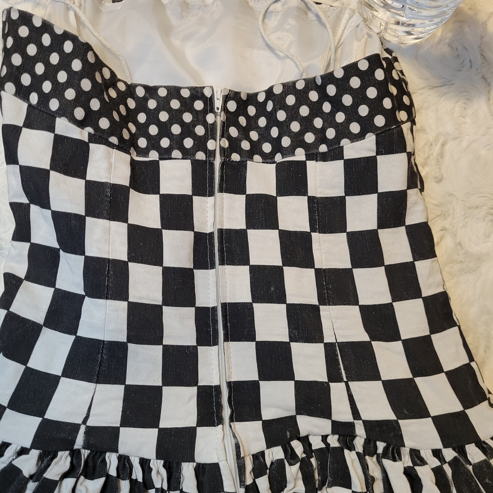 Vintage 80s Strapless Party Dress Black And White Checkered Chel’sea L’td