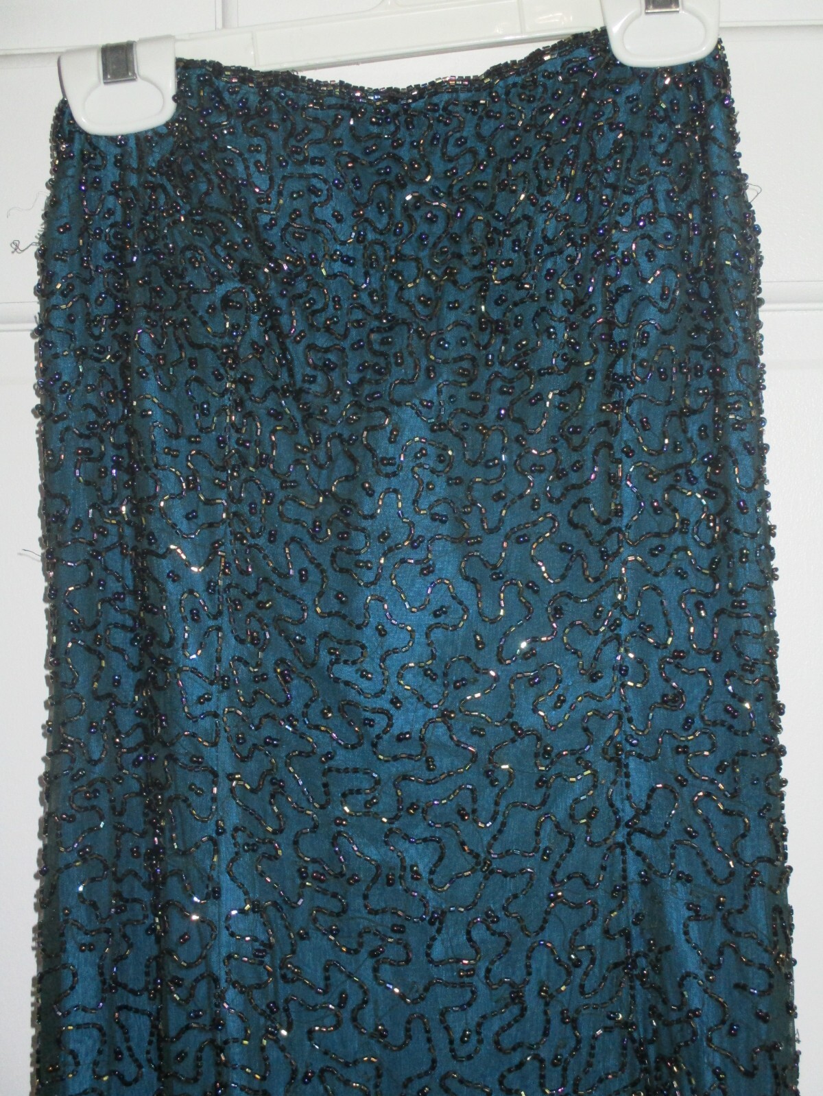 Vintage Andretta Donatello Green Silk Beaded Strapless Size S Gown Dress Slit
