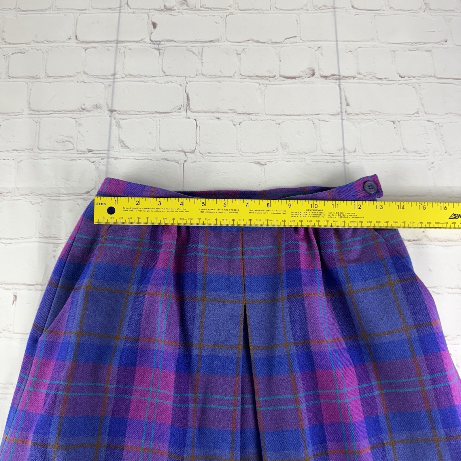 Vintage Pendleton Purple Plaid 100% Virgin Wool Made in USA Midi Skirt Size 10