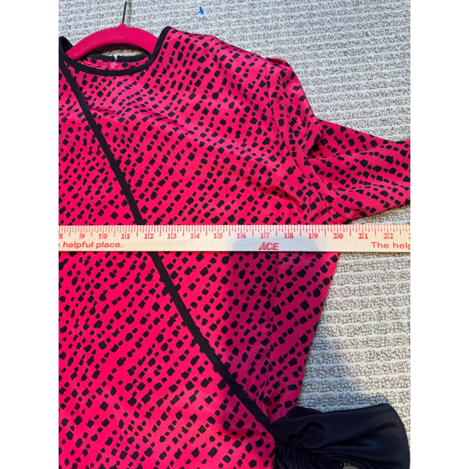 Henry Lee Vintage 80s Red Black Geometric Faux Wrap Dress Rosette Tassel Sz 12