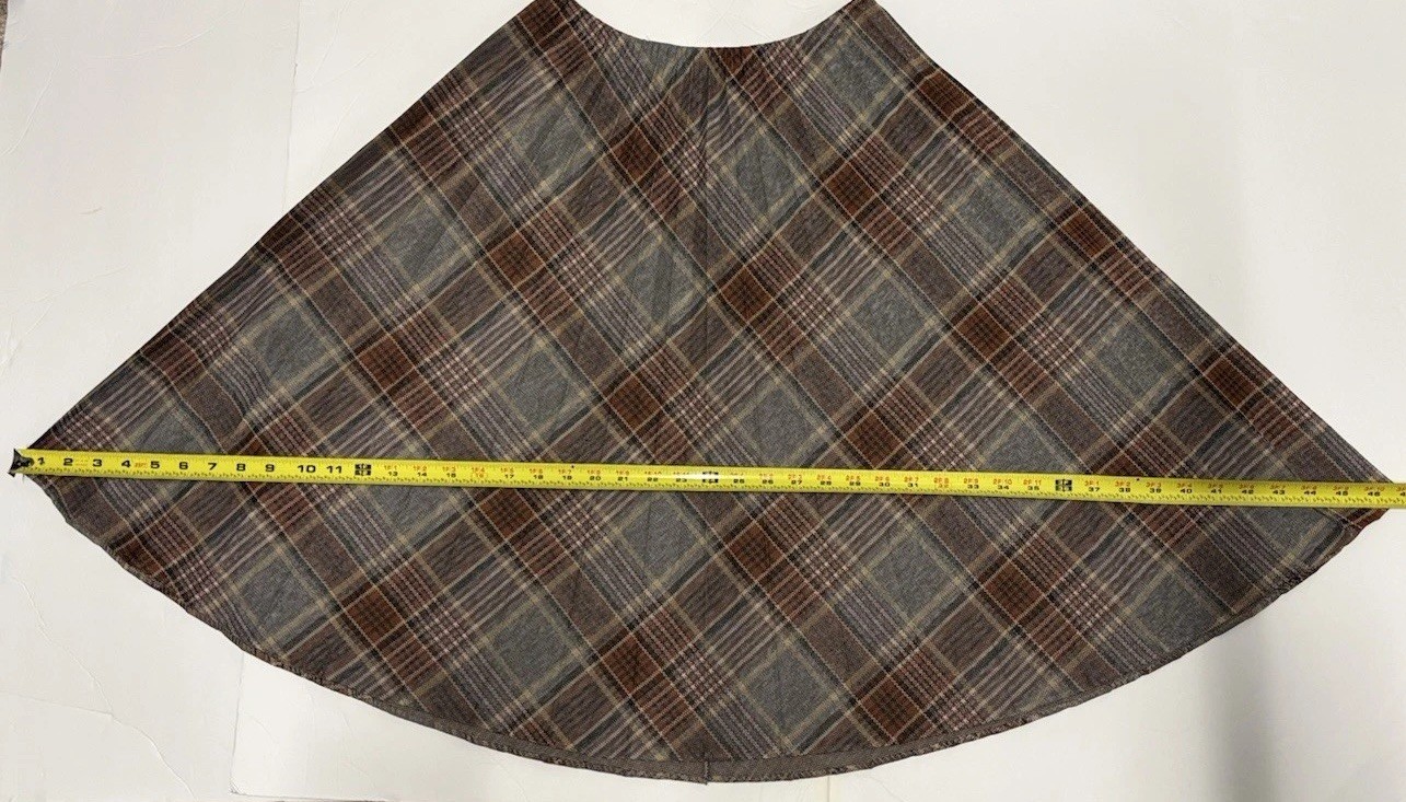 Vintage Pleated Checked Skirt Brown Grey Polyester Academia Classic Size 10 EUC