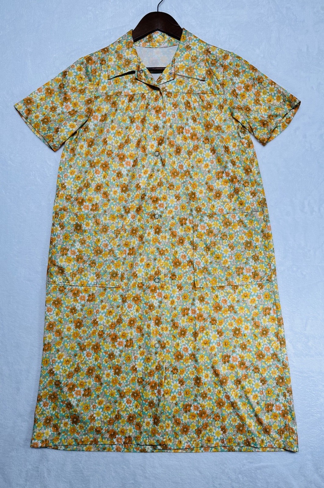 Vtg 60s 70s Floral House Coat Snap Front Bright Mumu Sz M Nightgown Made In USA