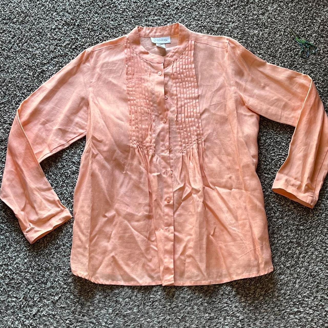 Vintage Chadwicks 100% Linen Peachy Pink Button Down Blouse Women 14 Cottagecore
