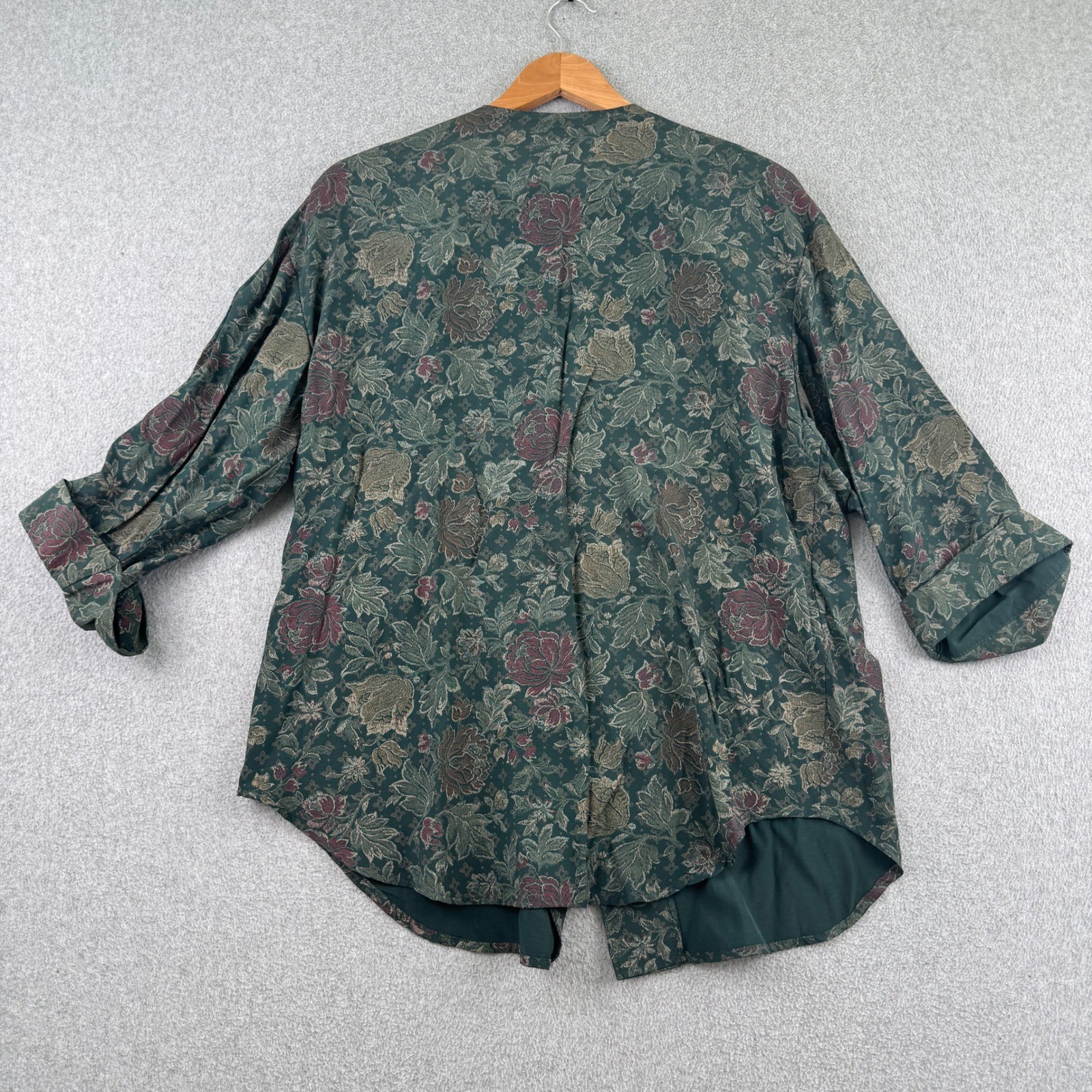 Vintage 90s Reina Industries Pant Set Womens 16P Green Floral Blouse 2 Piece