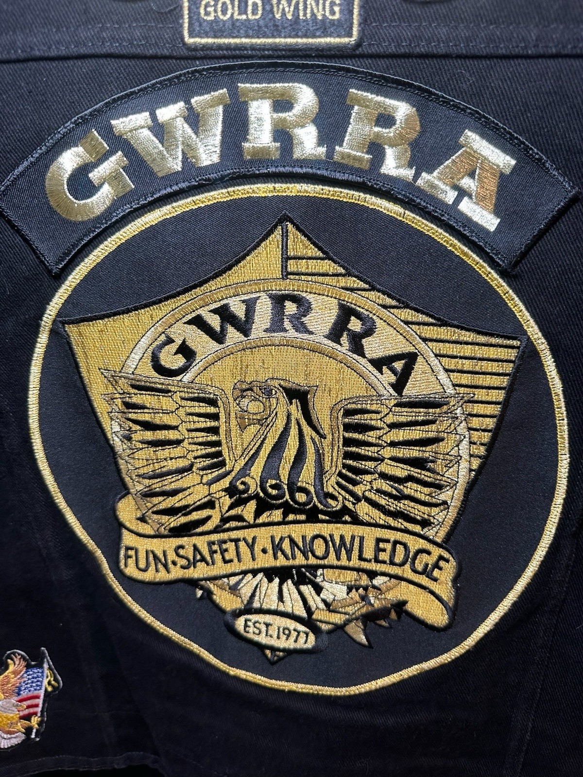 Vintage 90s Ladies Handmade Goldwing Rider Black Denim Vest Pins Patches GWRRA