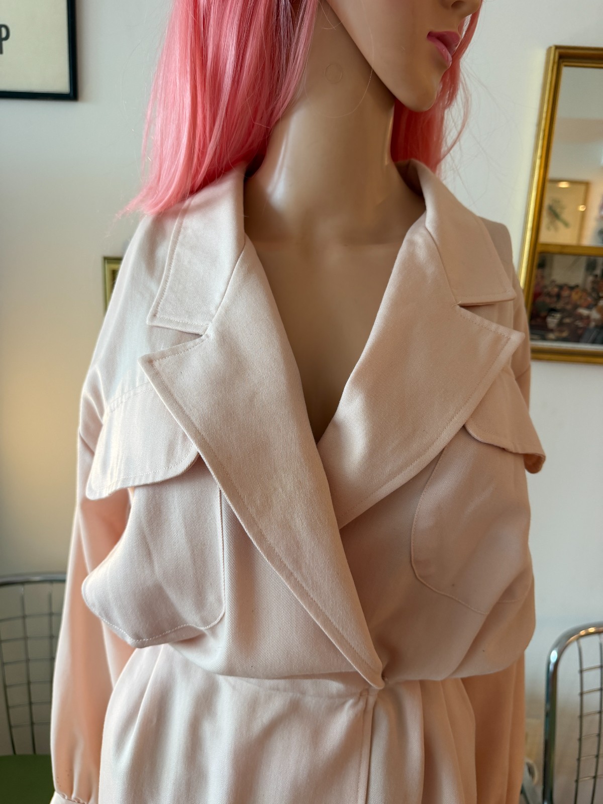 🤍 Vintage 80s Garfinckel’s Blush Safari Wrap Shirt Dress Working Girl USA M/L