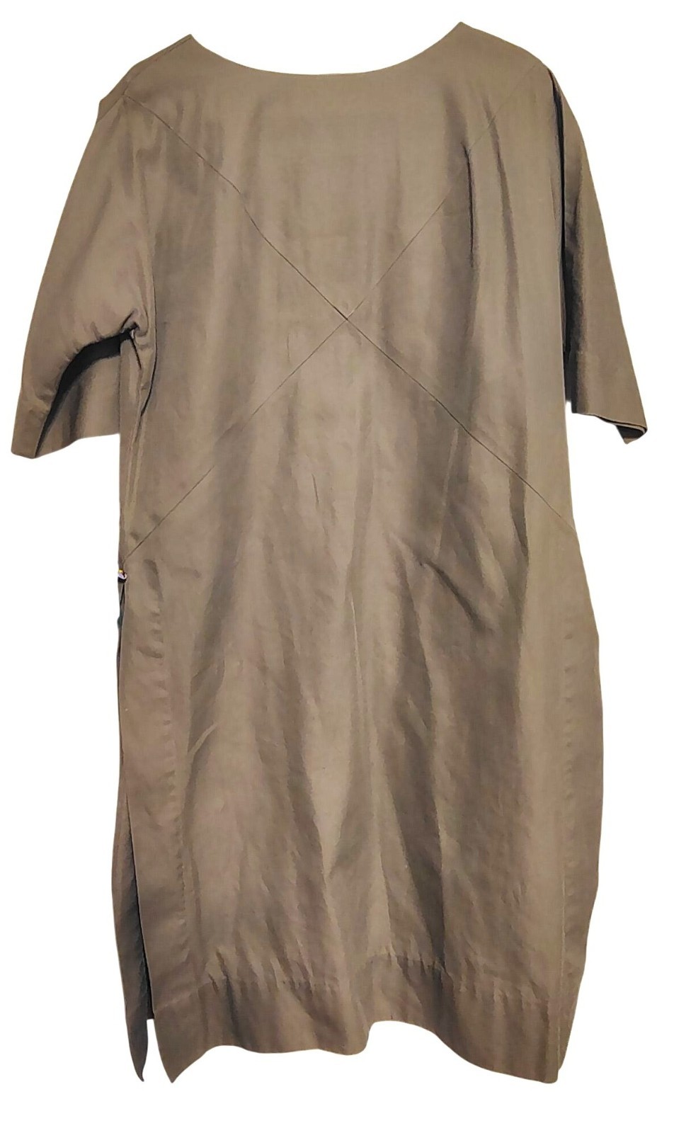 Vintage Waltah Clarke’s Hawaiian Shop Khaki Medium Dress Side Slits Quiet Luxury
